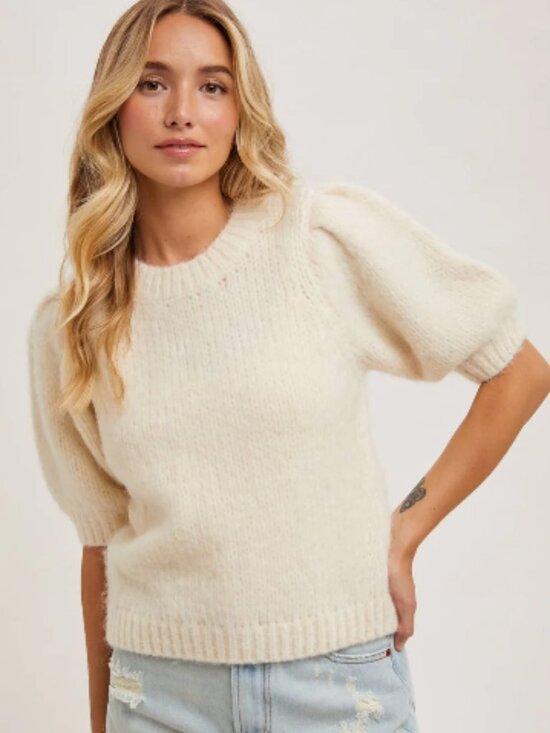 CeCe Sweaters - NWT CeCe  Puff Short Sleeve Wool-Blend Sweater in Marshmallow Cream Large